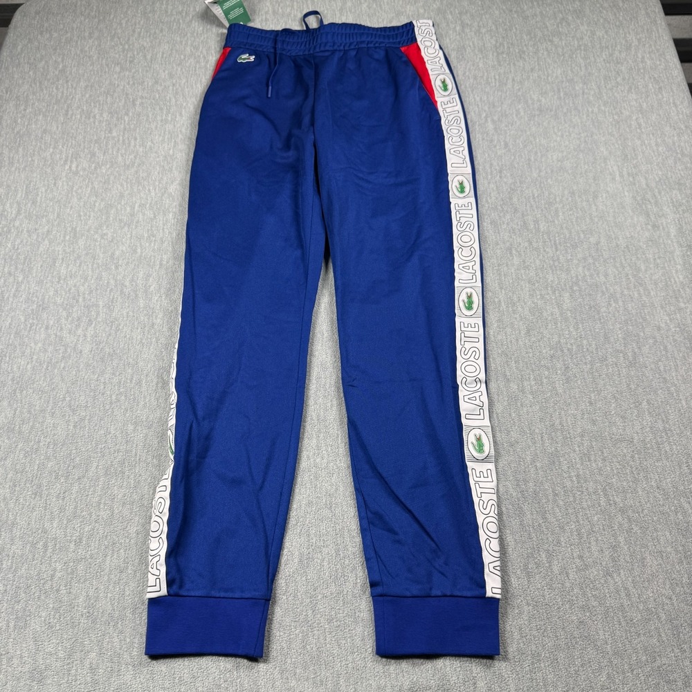 Lacoste Sweatpants Mens M Blue Red Taped Logo Side Stripe Athletic Track Pants